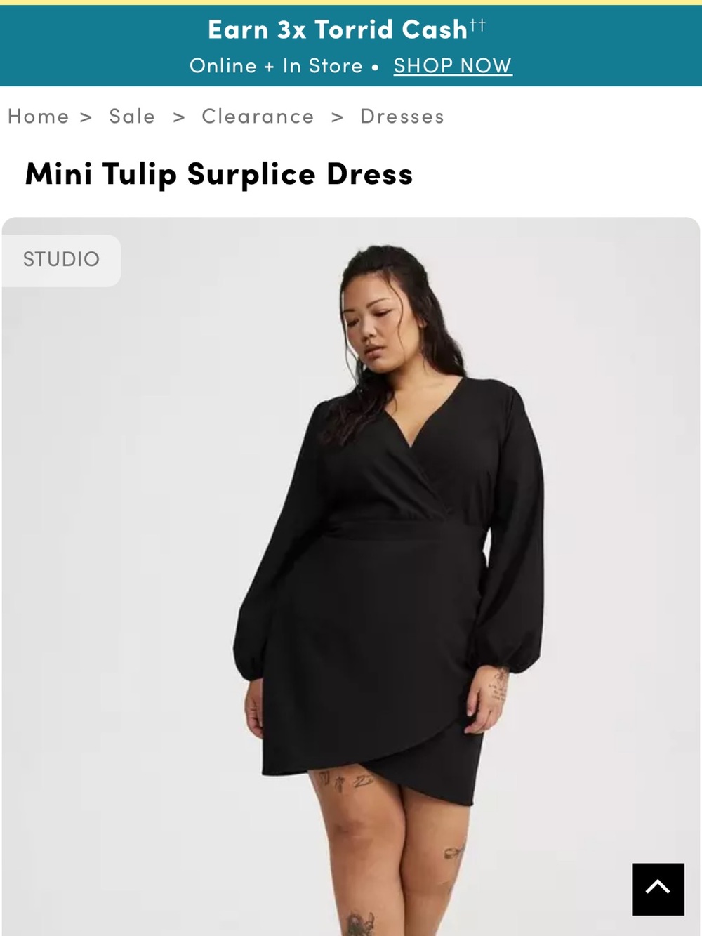 torrid Black Tulip Surplice Long Sleeve Mini Dress
